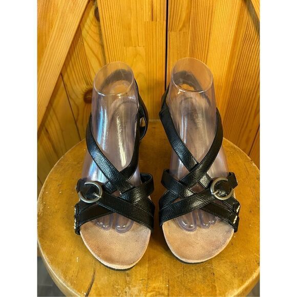 Life Stride Cork Wedge Black Strappy Sandals Size 8.5M - Picture 2 of 8